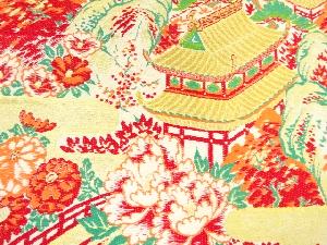 アンティーク　寺院風景模様織り出し名古屋帯